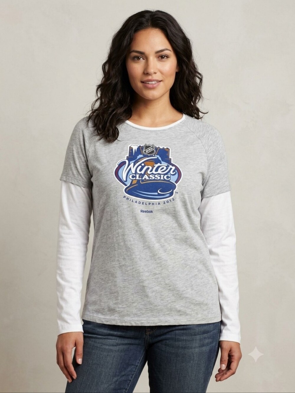 Reebok NHL 2012 Winter Classic Philadelphia Long Sleeve Graphic Top Gray Large